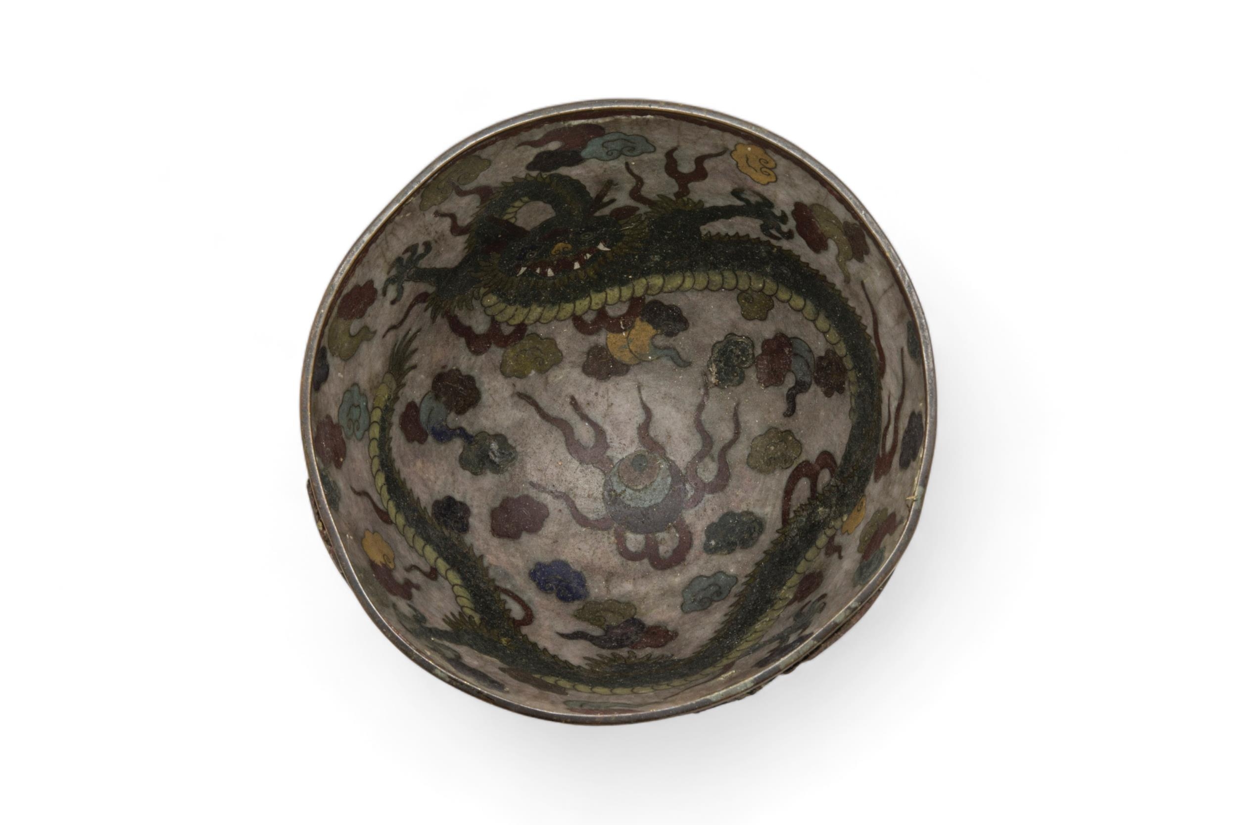 A CHINESE CLOISONNE BALUSTER VASE QING DYNASTY 30cm high; together with A CHINESE CLOISONNE BOWL, - Image 3 of 3