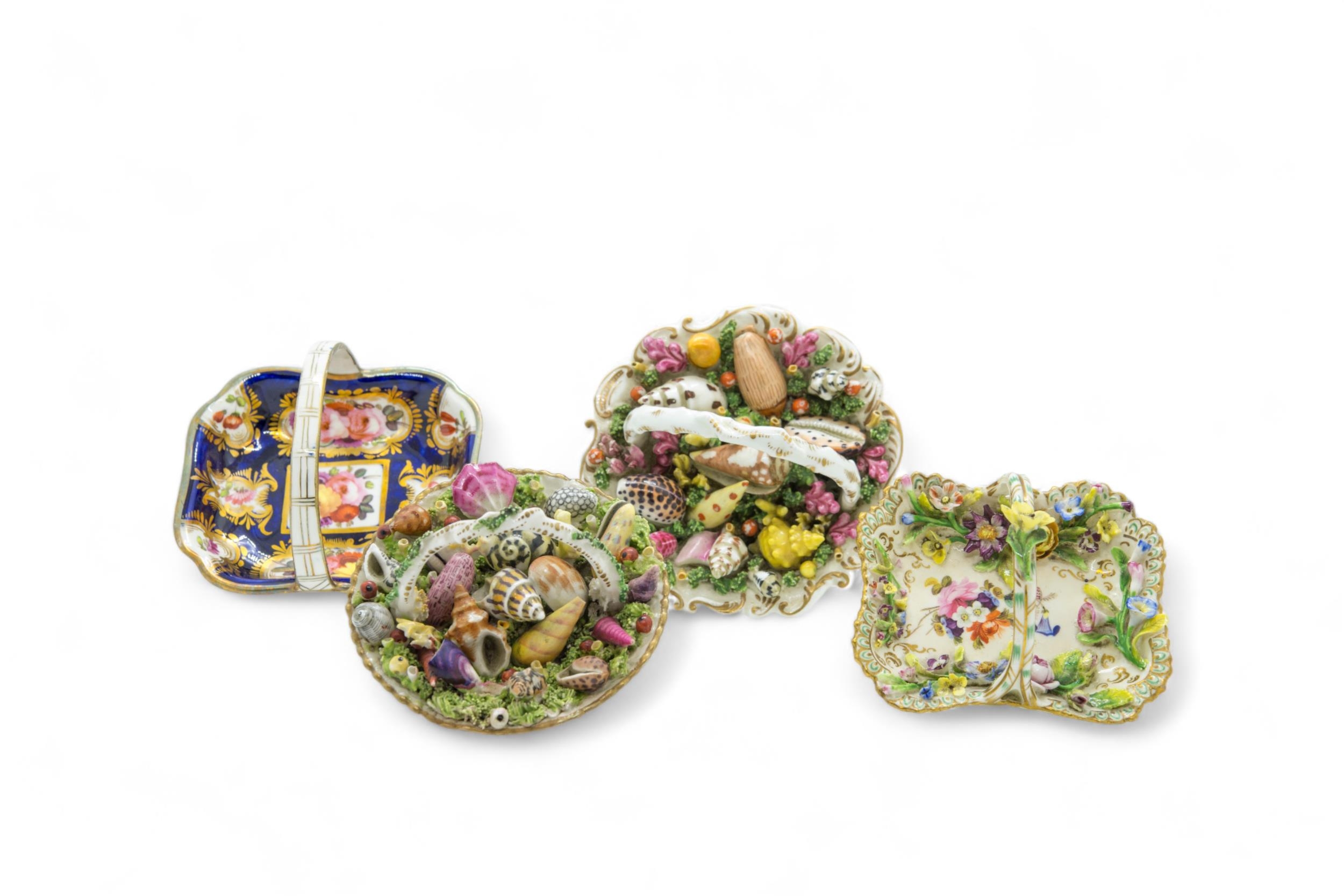 FOUR ENGLISH MINIATURE BASKETS Circa 1840, two with molded shells, one encrusted flowers, the - Image 4 of 4