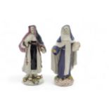 TWO 18TH CENTURY FIGURES OF NUNS CIRCA 1760, 14cms high