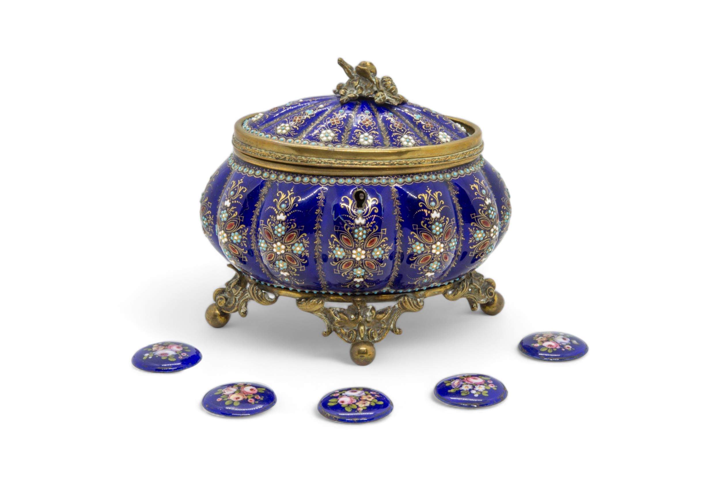 AN ENAMEL METAL MOUNTED CASKET 19th century, together with five un mounted 18th century enamel