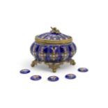AN ENAMEL METAL MOUNTED CASKET 19th century, together with five un mounted 18th century enamel