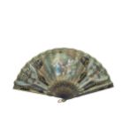 TWO FANS 19th century, each in fitted cases, one example with mother of pearl sticks, 28cms