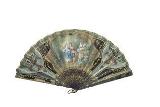 TWO FANS 19th century, each in fitted cases, one example with mother of pearl sticks, 28cms
