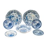 A PAIR OF CHINESE BLUE AND WHITE DISHES QING DYNASTY, 18TH CENTURY 26cm diam; together with A