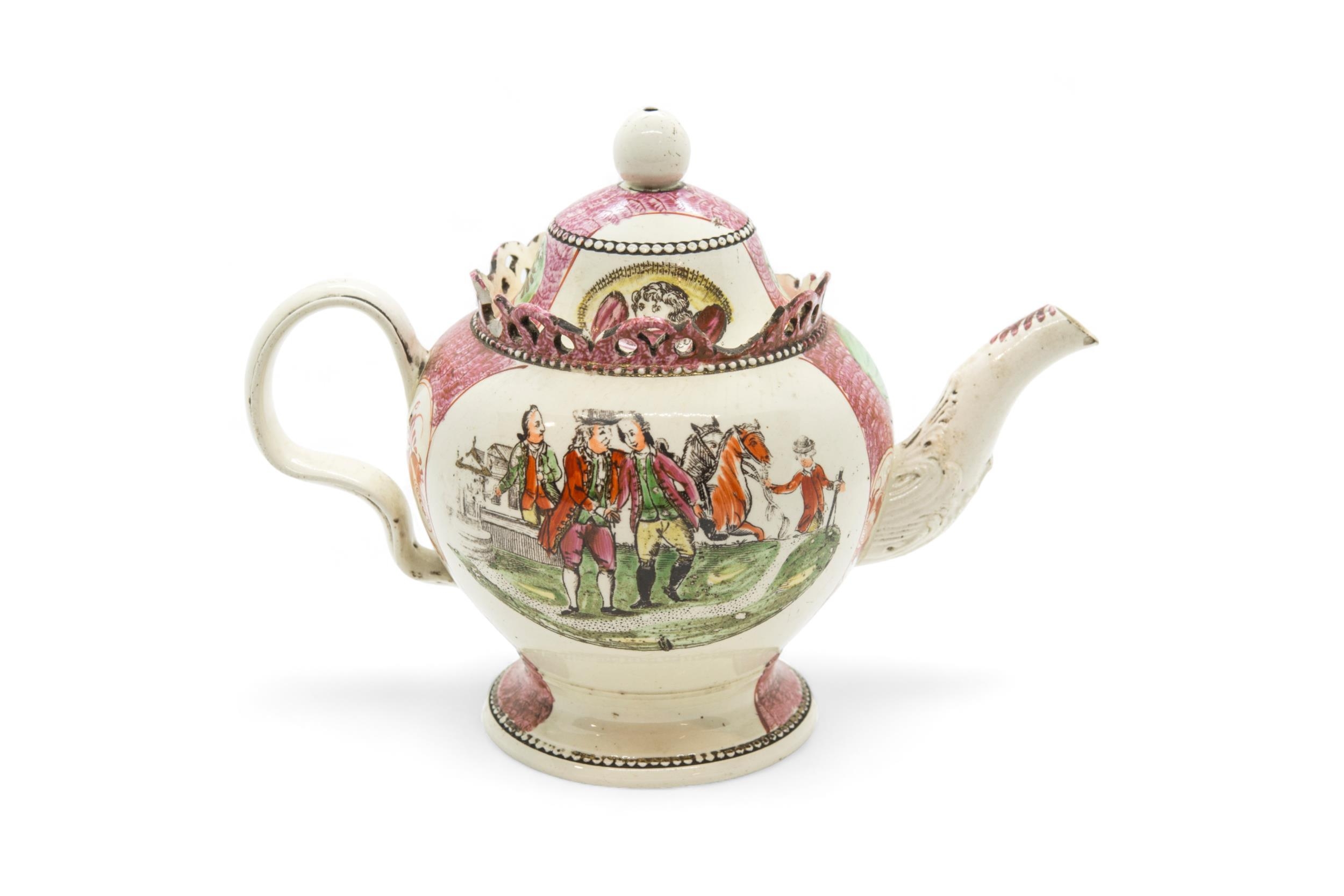 A WILLIAM GREATBACH TEAPOT Circa 1770-82, printed with the Prodigal son taking his leave and the - Image 3 of 4