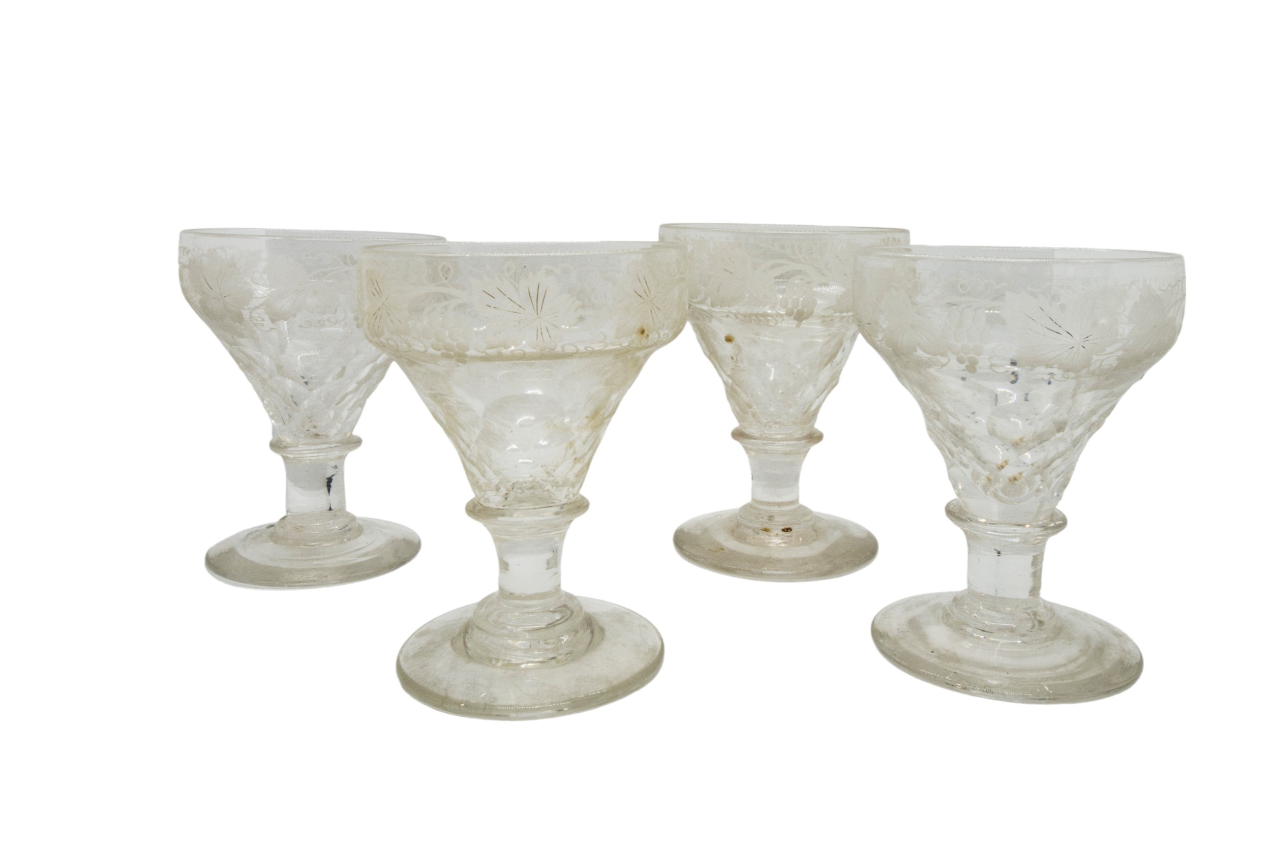 A GEORGE III GADROONED BALUSTER TANKARD AND OTHER GLASS WARE, the lot also includes four acid etched - Image 7 of 10