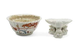 A MID 18TH CENTURY SHELL FORM SALT Together with a Kakiemon style bowl, bowl is 14cms wide