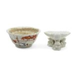 A MID 18TH CENTURY SHELL FORM SALT Together with a Kakiemon style bowl, bowl is 14cms wide