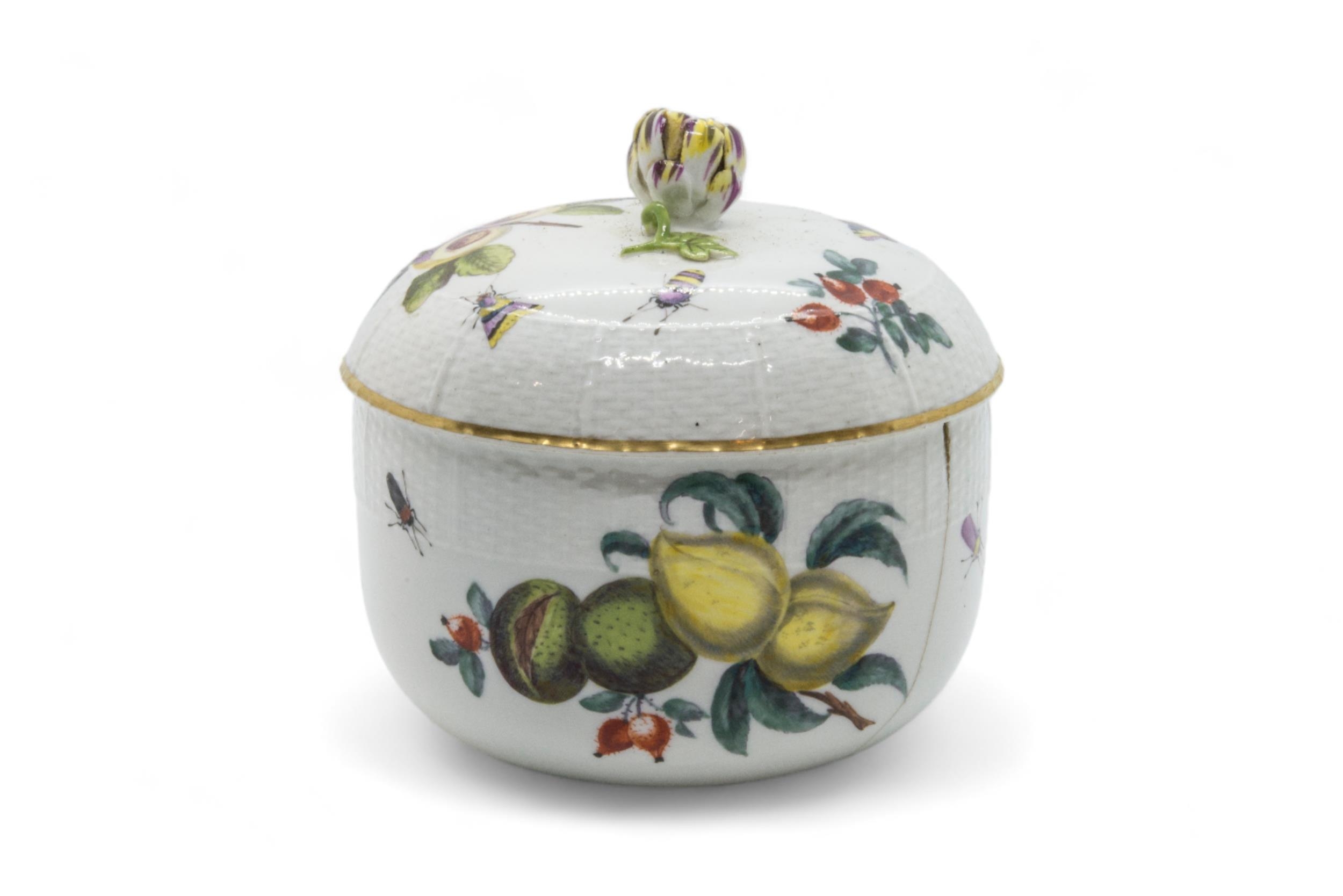 A GROUP OF MID 18TH CENTURY MEISSEN Comprising a sugar box and cover and three saucers painted - Image 3 of 4