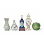 A GROUP OF FIVE CHINESE PORCELAIN VASES 19TH / 20TH CENTURY one mounted as lamp largest, 35cm