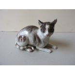 A MEISSEN CAT 19th CENTURY the seated cat decorated with shades of brown, 10cms high