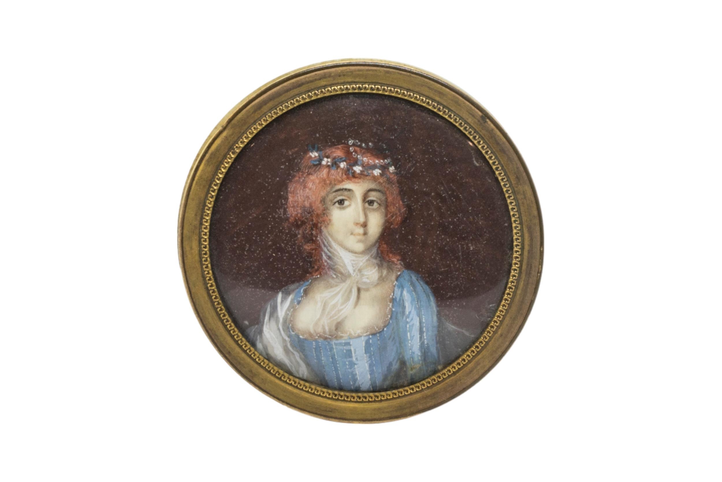 A CASED MINIATURE AND OTHERS 19th century female bust portrait, a tortoise shell box with wax bust - Image 4 of 7