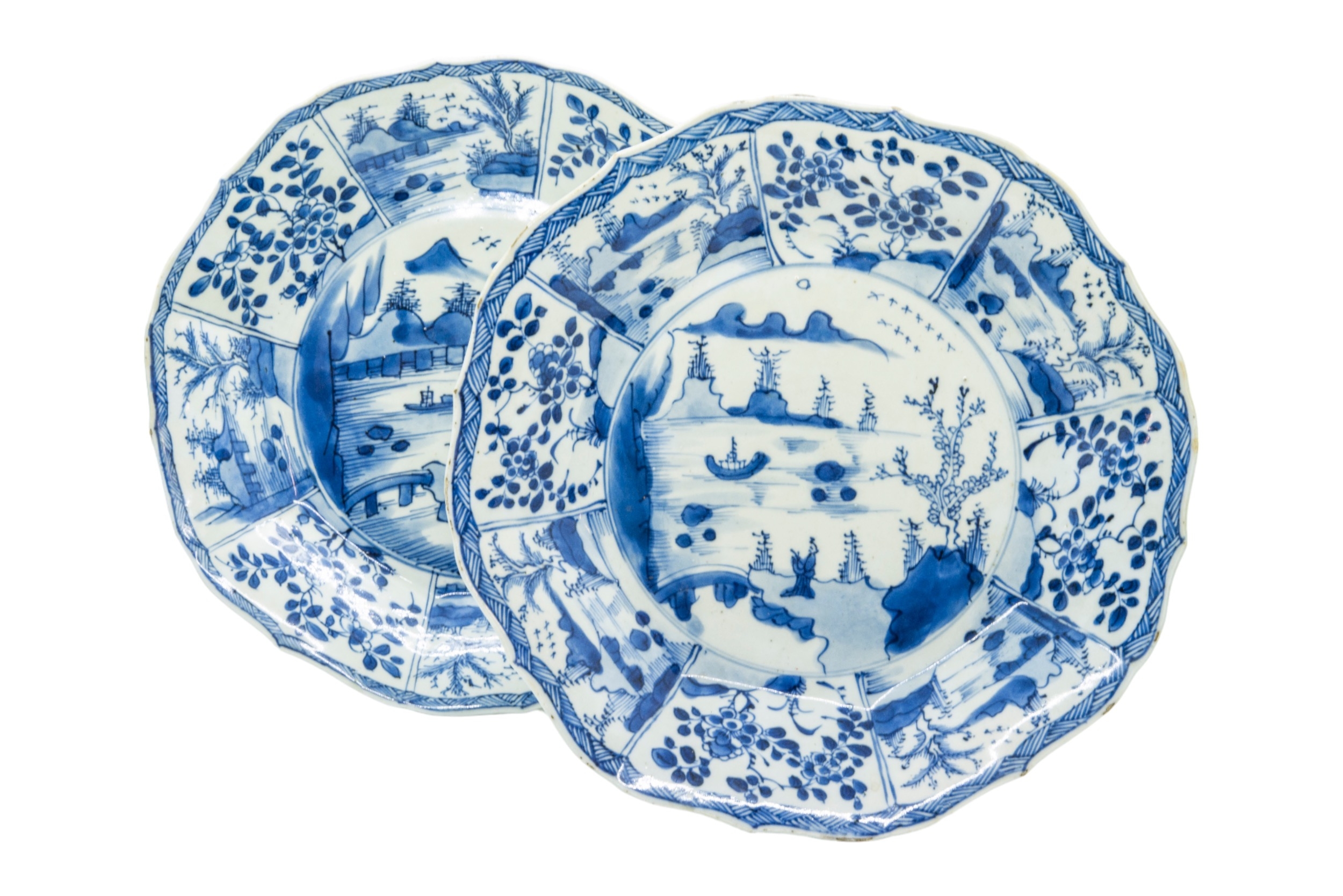 A PAIR OF CHINESE BLUE AND WHITE DISHES QING DYNASTY, 18TH CENTURY 26cm diam; together with A - Image 2 of 5