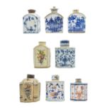 A MIXED GROUP OF EIGHT PORCELAIN TEA CADDIES, 18TH/19TH CENTURY, including two Imari pattern