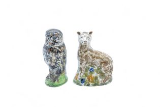 A WHEILDON TYPE FIGURE OF A FOX Circa 1800, together with another figure of an owl, fox is 11cms