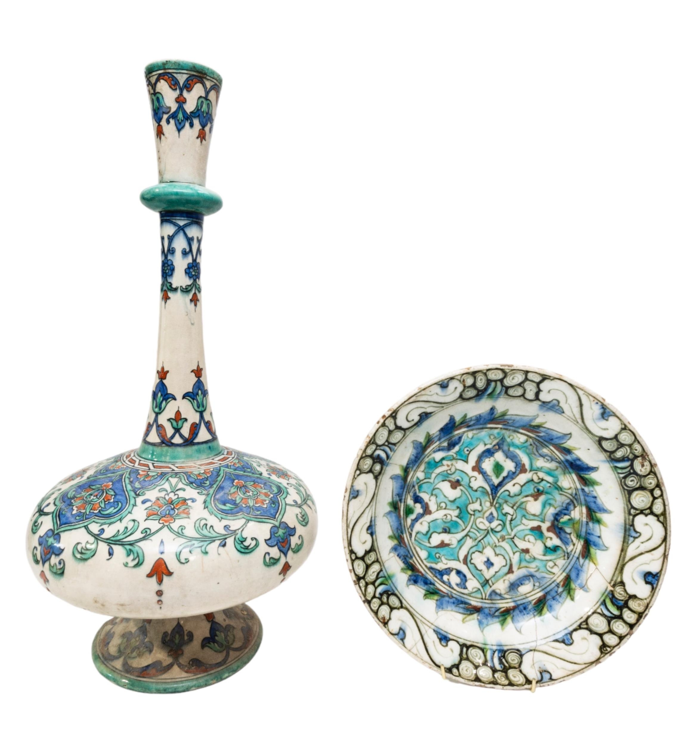 A PERSIAN / NEAR EASTERN BALUSTER VASE AND TIN GLAZED EWER, the baluster vase with traditional rural - Image 3 of 4