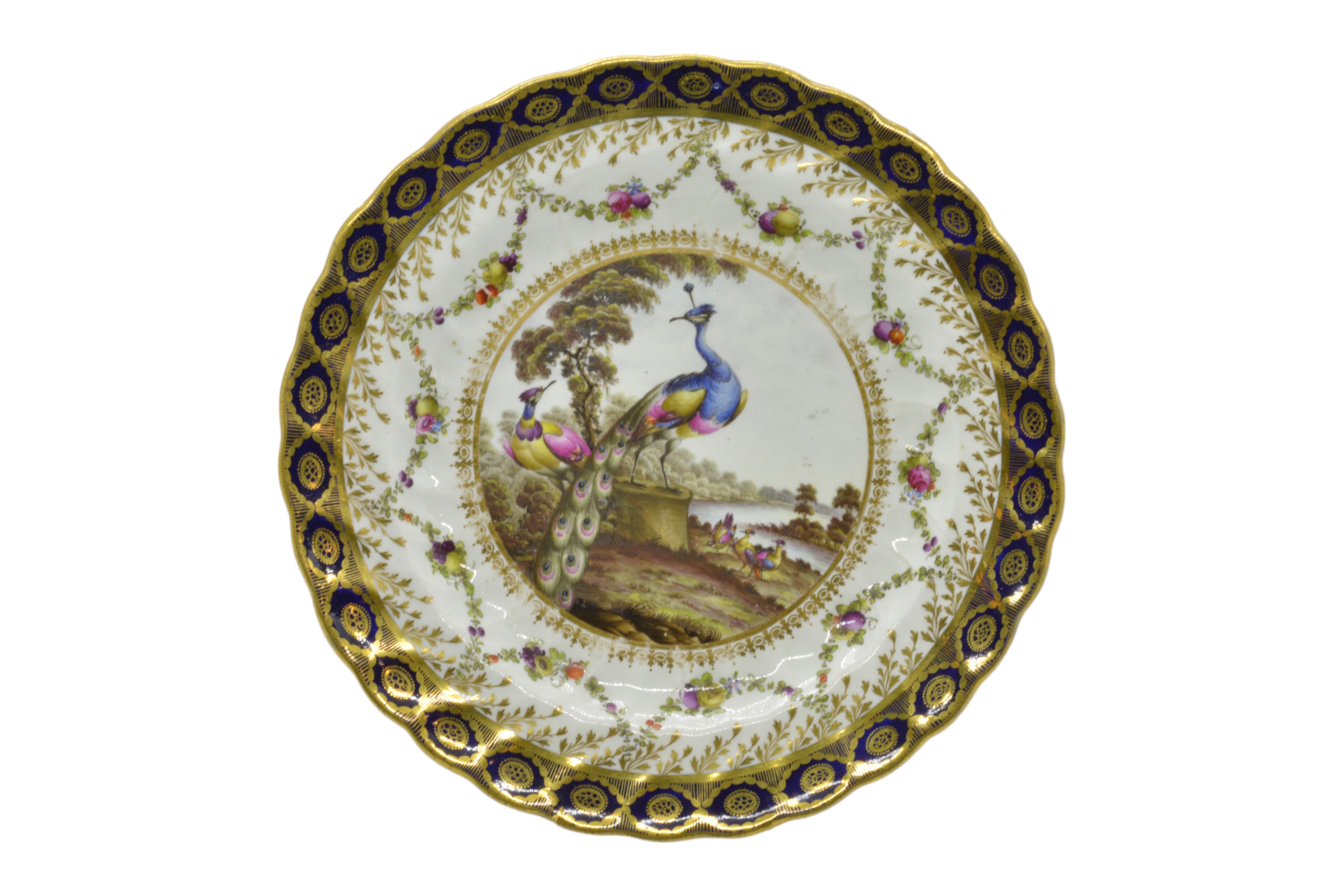 A CHAMBERLAIN WORCESTER CABINET PLATE Early 19th century painted with a peacock, a pair of Paris - Image 4 of 8