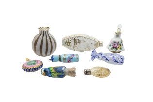 A COLLECTION OF GLASS PERFUME FLASKS AND ONE MEISSEN EXAMPLE 18th and 19th century