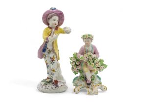 AN 18TH CENTURY FIGURE, PROBABLY BOW Circa 1760, together with another figure of a seated child with