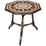 AN ANGLO-INDIAN IVORY INLAID OCCASIONAL TABLE 19TH CENTURY the octagonal top inlaid throughout