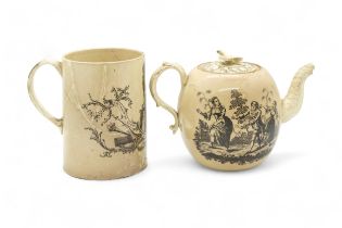A CREAMWARE TANKARD DEPICTING QUEEN CHARLOTTE OF GREAT BRITAIN circa 1770, together with another