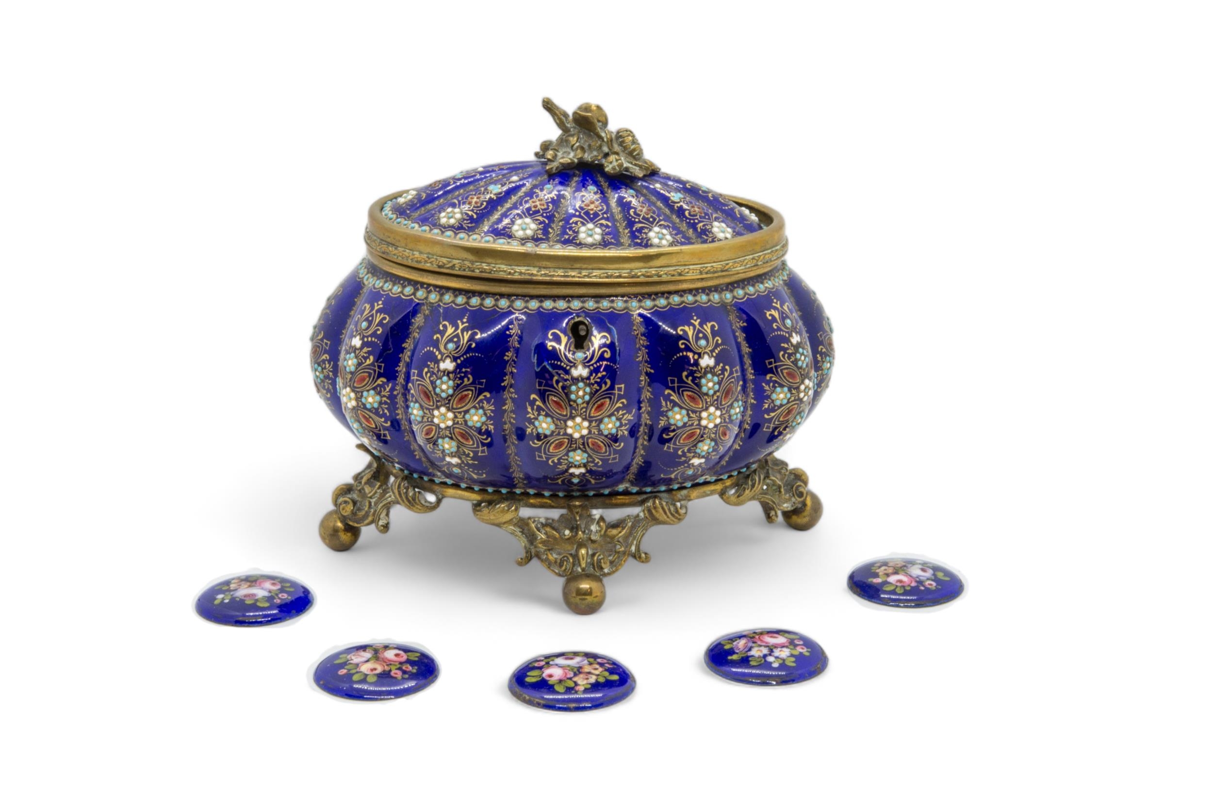 AN ENAMEL METAL MOUNTED CASKET 19th century, together with five un mounted 18th century enamel - Image 3 of 4