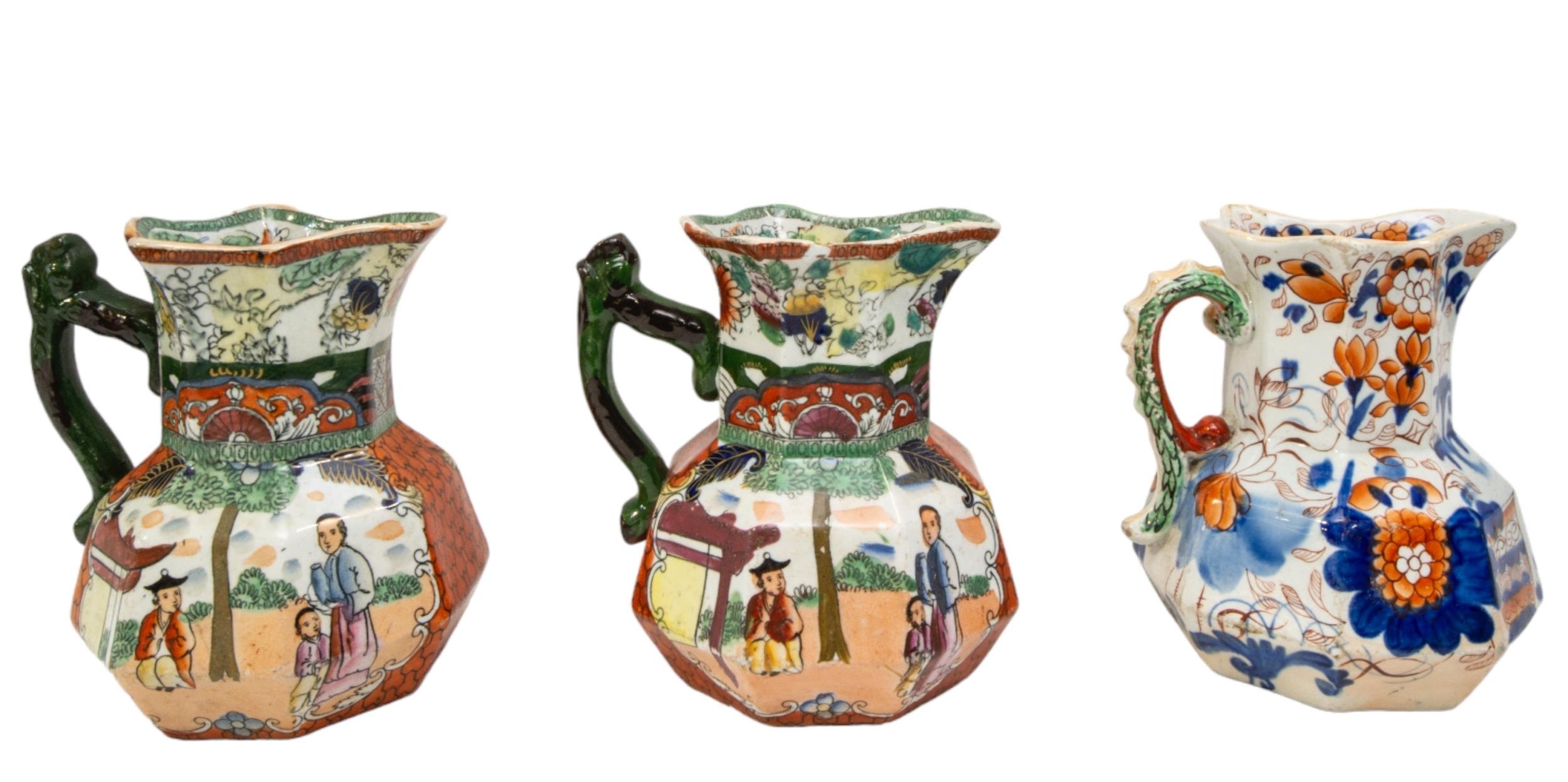 A MASON'S IRON STONE LOBED PITCHER, 19TH CENTURY, the sides decorated with scenes of courtiers in - Image 2 of 3