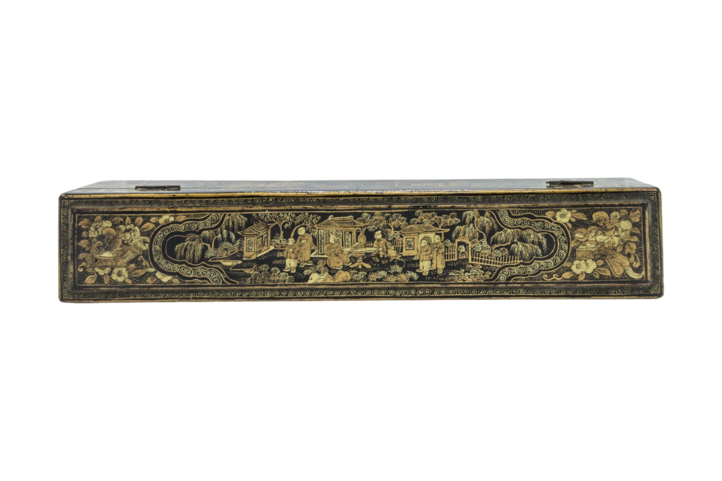 A BRASS POSTAL SCALE, an oak inkstand circa 1900, a Chinese lacquer fan box, three carved Chinese - Image 8 of 10