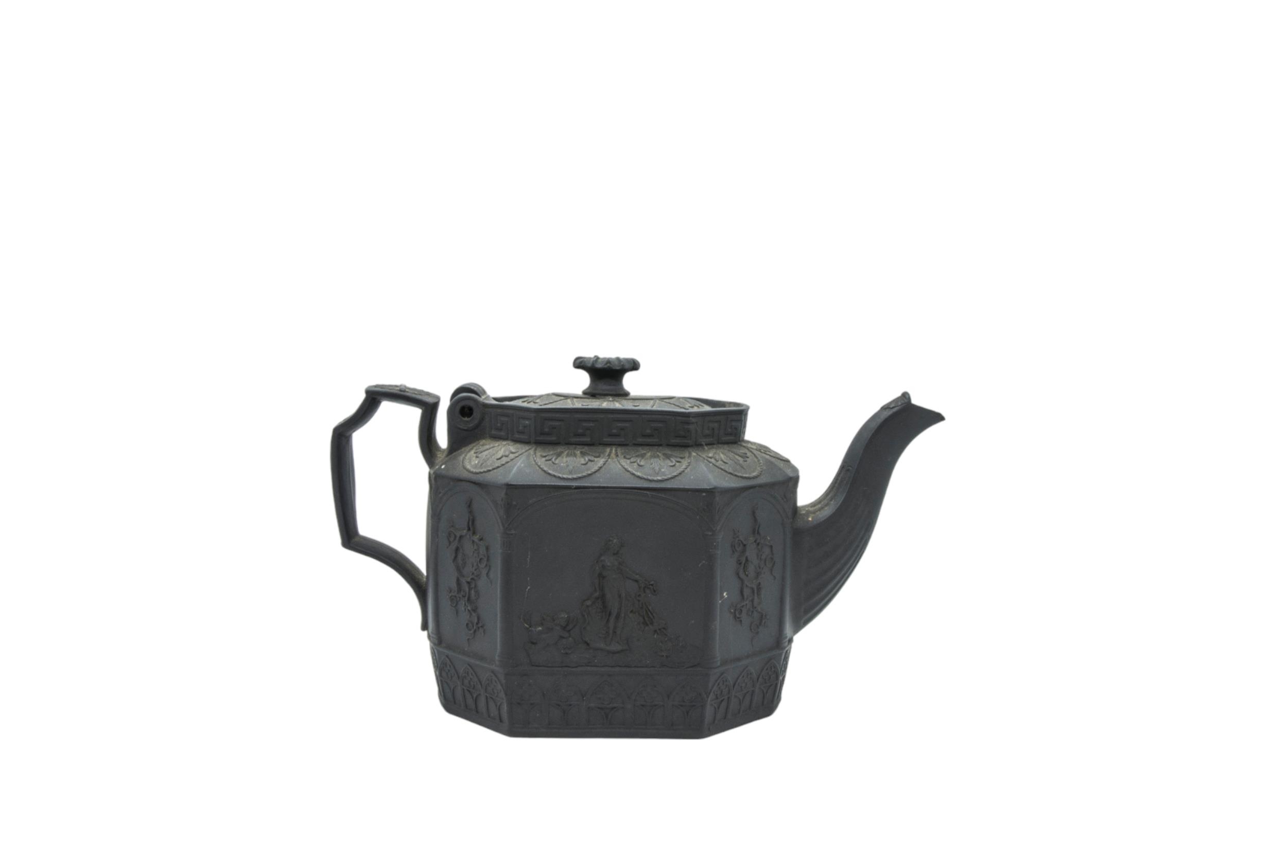 A COLLECTION OF BLACK BASALT WARE, MID 19TH CENTURY AND LATER, the lot includes three octagonal - Image 8 of 19