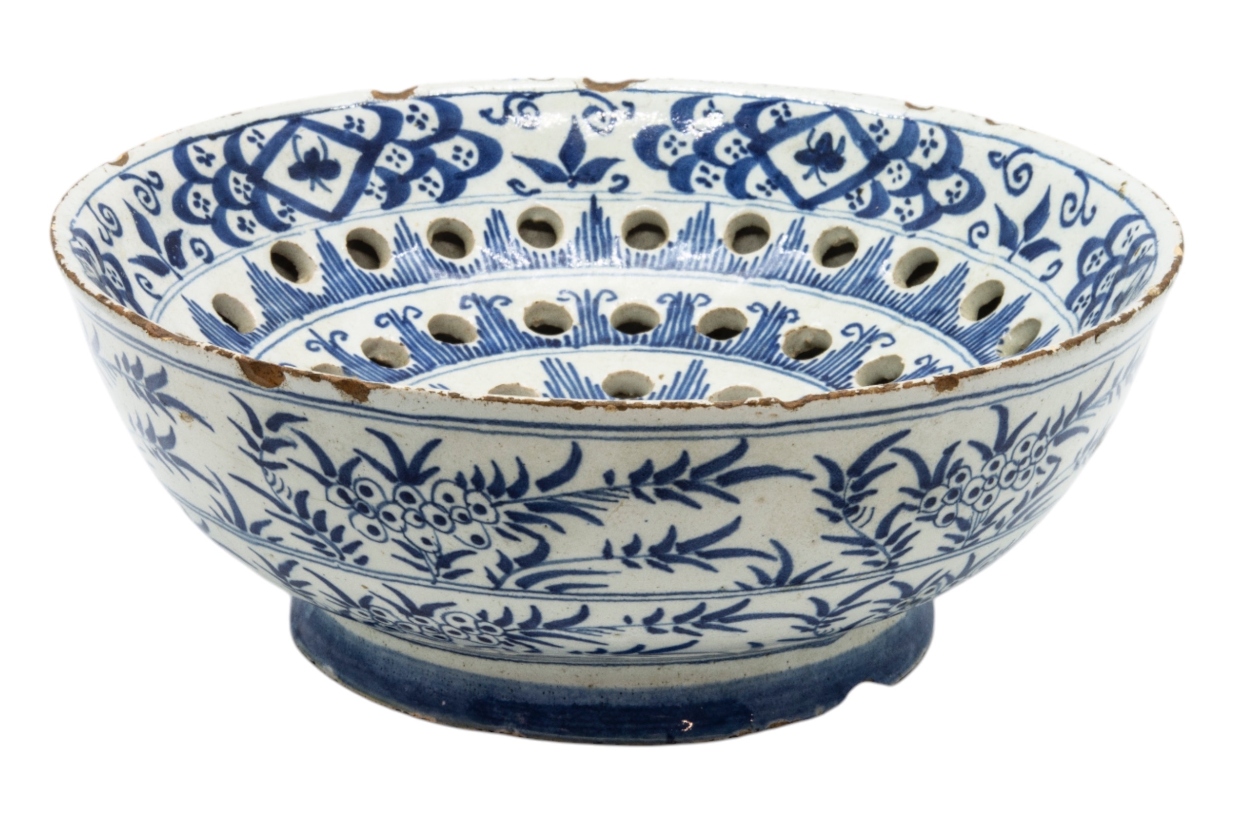 A DELFT TEAPOT Mid 18th century, together with a delft colander and a delft bowl, the bowl marked ' - Image 3 of 3