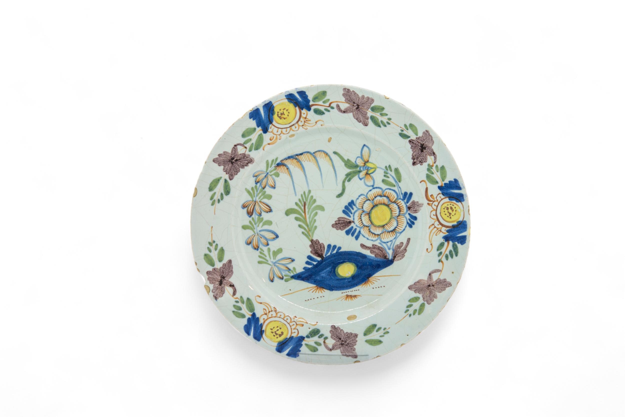 SEVEN POLYCHROME DELFT PLATES 18th Century, 23cms wide - Image 7 of 7