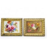 TWO ENGLISH PORCELAIN FLORAL PLAQUES Circa 1840, 16.5 in frame