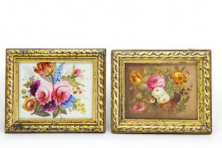 TWO ENGLISH PORCELAIN FLORAL PLAQUES Circa 1840, 16.5 in frame