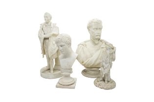 A PARIAN FIGURE OF WELLINGTON 19th century, 27cms, together with a bust of Campbell, a small neo-