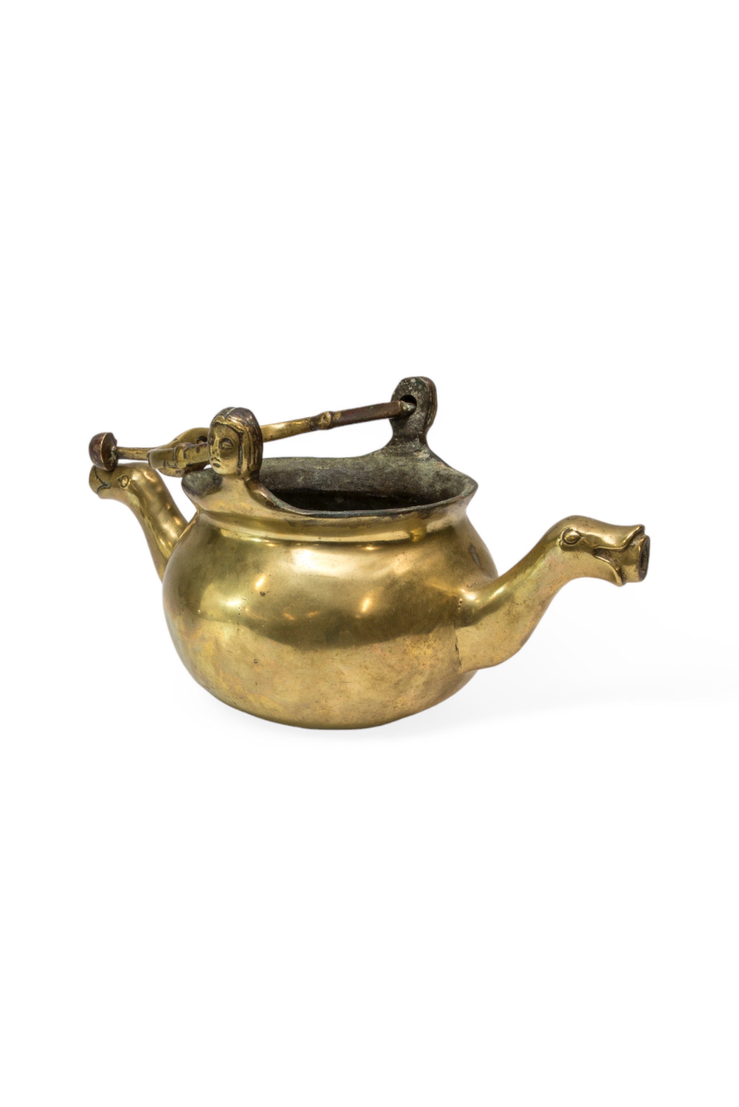 A BRONZE 'DIPPER' OR WATER HOLDER, POSSIBLY 17TH CENTURY, the two spouts with zoomorphic terminals - Image 2 of 2