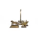 A PAIR OF VICTORIAN BRASS HORSE FIREPLACE FLATS, a pair of brass and iron flats in the form of