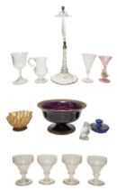 A GEORGE III GADROONED BALUSTER TANKARD AND OTHER GLASS WARE, the lot also includes four acid etched