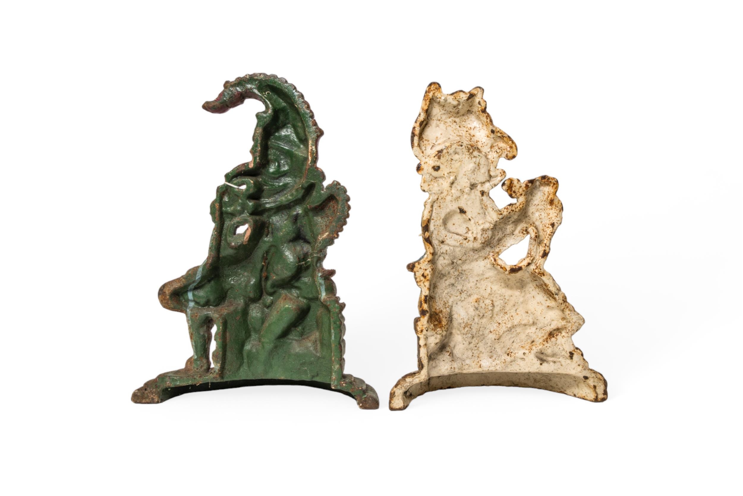 IRON PUNCH AND JUDY DOORSTOPS (Not a pair) with degraded paint finish. 31 cms max - Image 2 of 2