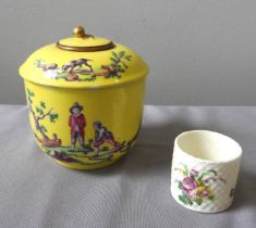 A MENNECY POT WITH DV MARK 18th century, together with another jar, with DV mark, 10cms high