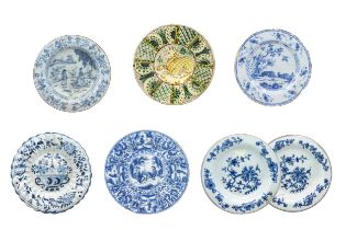 SIX DELFT PLATES AND A SPANISH PLATE 18th century