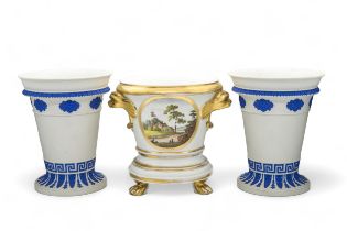 A PAIR OF WEDGWOOD BOUGH POTS 19th century, together with another bough pot with dolphin handles,