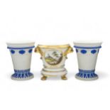 A PAIR OF WEDGWOOD BOUGH POTS 19th century, together with another bough pot with dolphin handles,