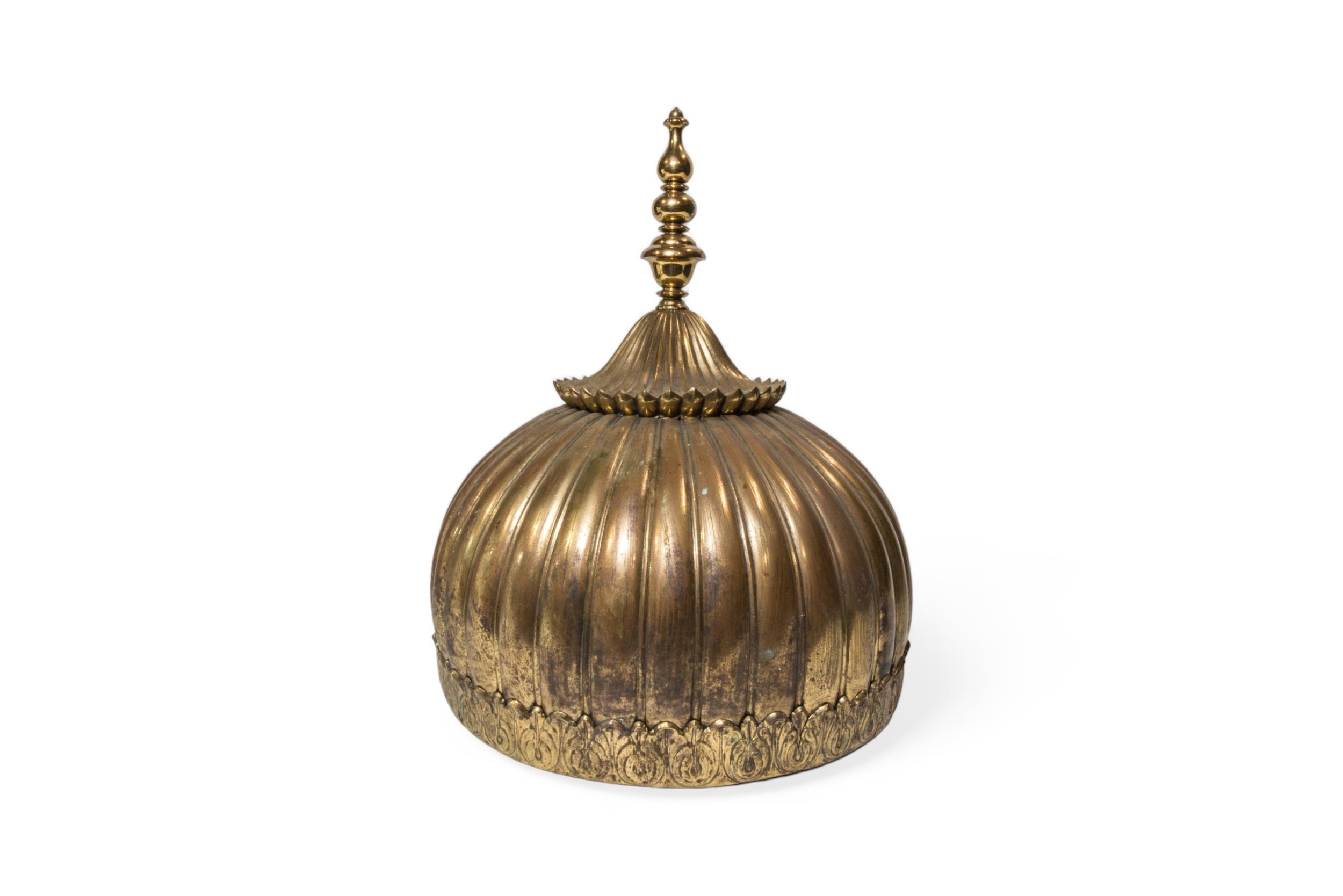 A BRASS MUGHAL STYLE DOME, POSSIBLY A BED CANOPY, 20TH CENTURY. 47cms high