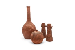 A GROUP OF FOUR JAPANESE TOKONAME RED-WARE VASES LATE 19TH / EARLY 20TH CENTURY 10cm, 14cm & 30cm
