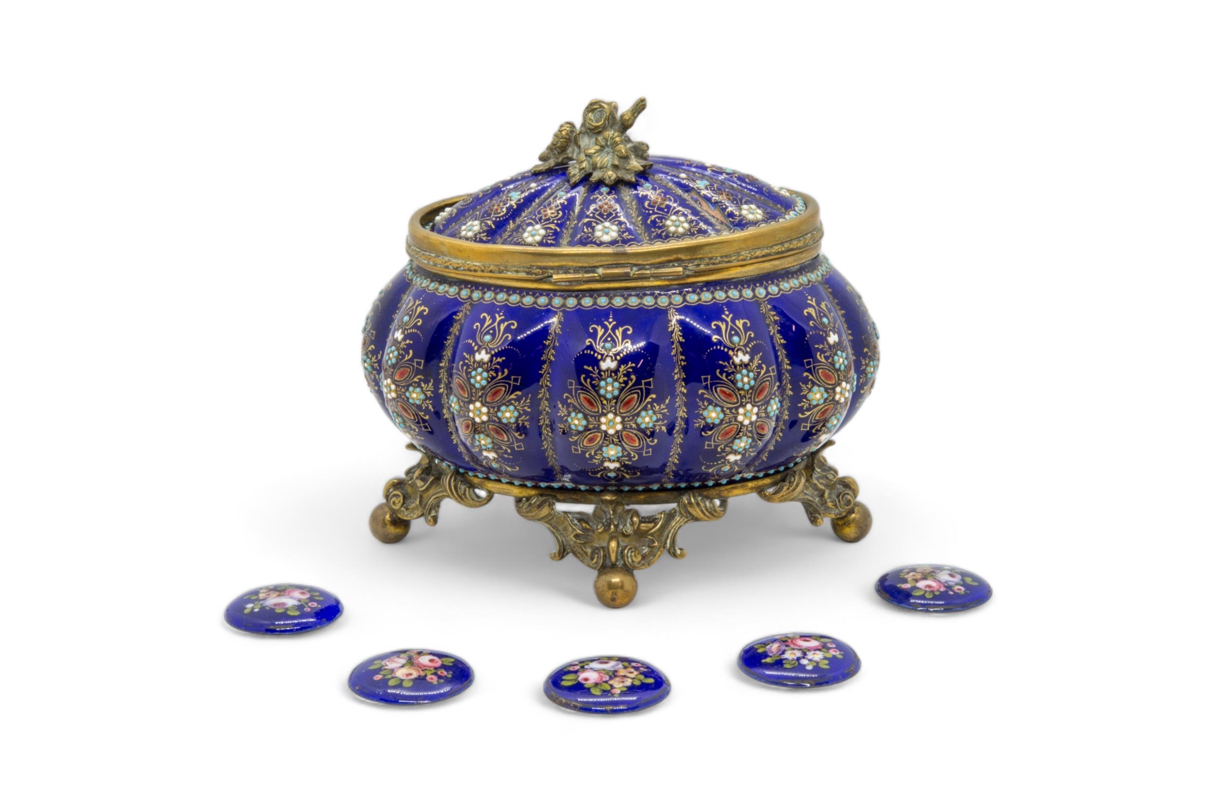 AN ENAMEL METAL MOUNTED CASKET 19th century, together with five un mounted 18th century enamel - Image 4 of 4