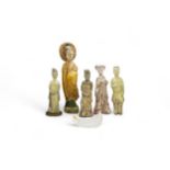 A GROUP OF CHINESE GLAZED-POTTERY FIGURES HAN / MING DYNASTY largest 32cm high, smallest 21cm