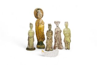 A GROUP OF CHINESE GLAZED-POTTERY FIGURES HAN / MING DYNASTY largest 32cm high, smallest 21cm