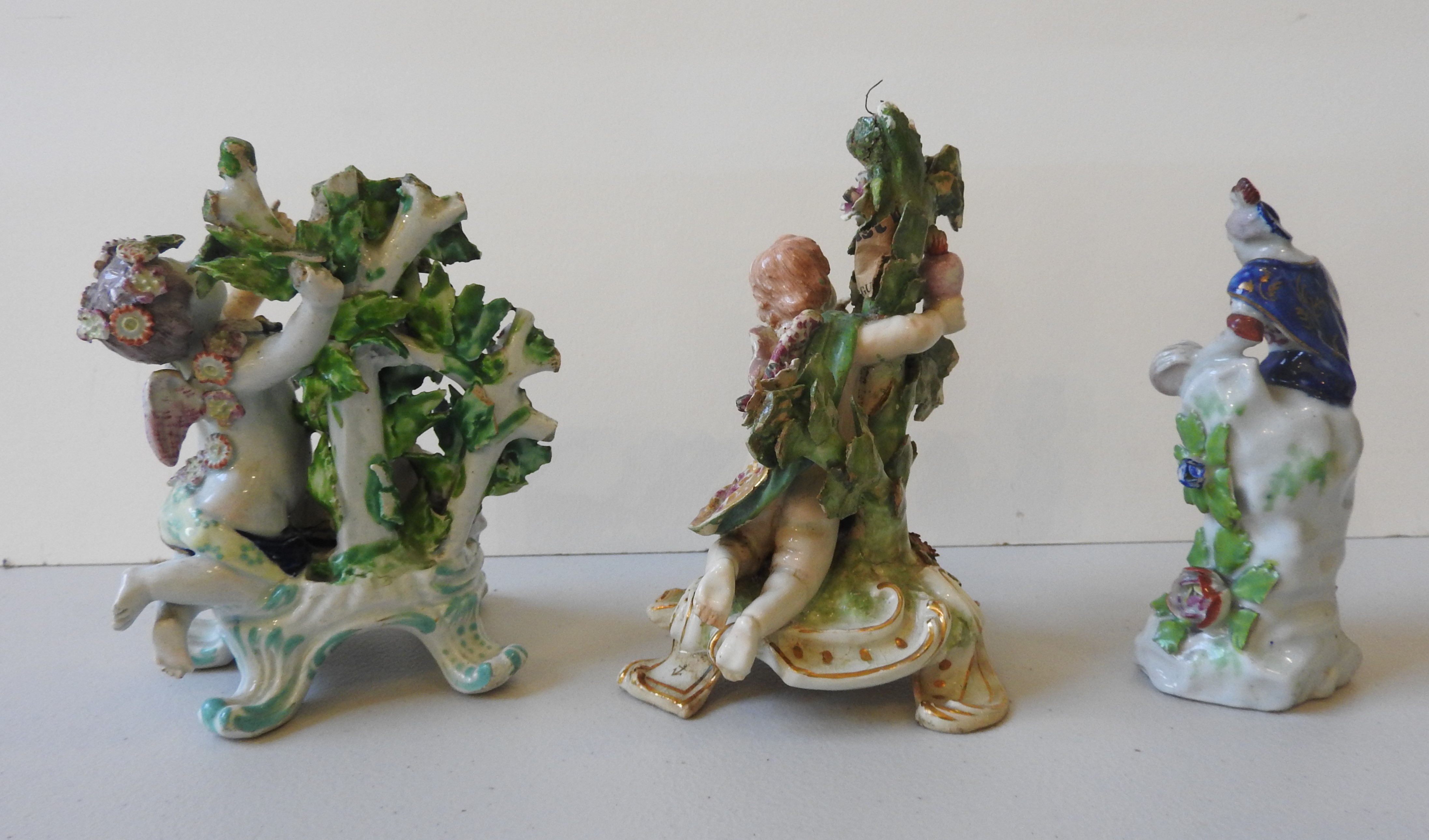 A BOW BOCAGE FIGURE OF A CUPID WITH DOG, together with another cupid bocage figure and a figurine - Image 4 of 4