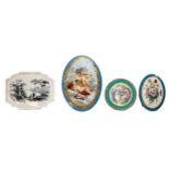 THREE CONTINENTAL SEVRES STYLE PORCELAIN PLAQUES, 19TH CENTURY, oval and circular form, the
