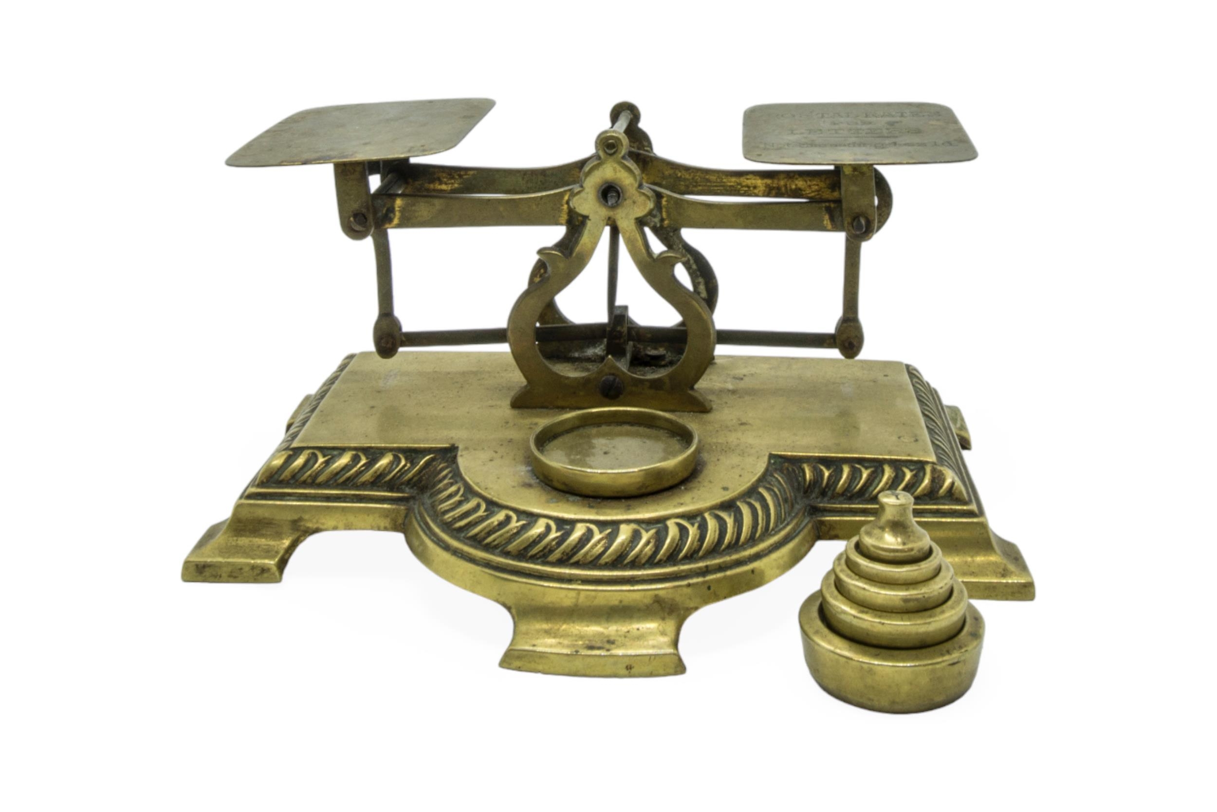 A BRASS POSTAL SCALE, an oak inkstand circa 1900, a Chinese lacquer fan box, three carved Chinese - Image 4 of 10
